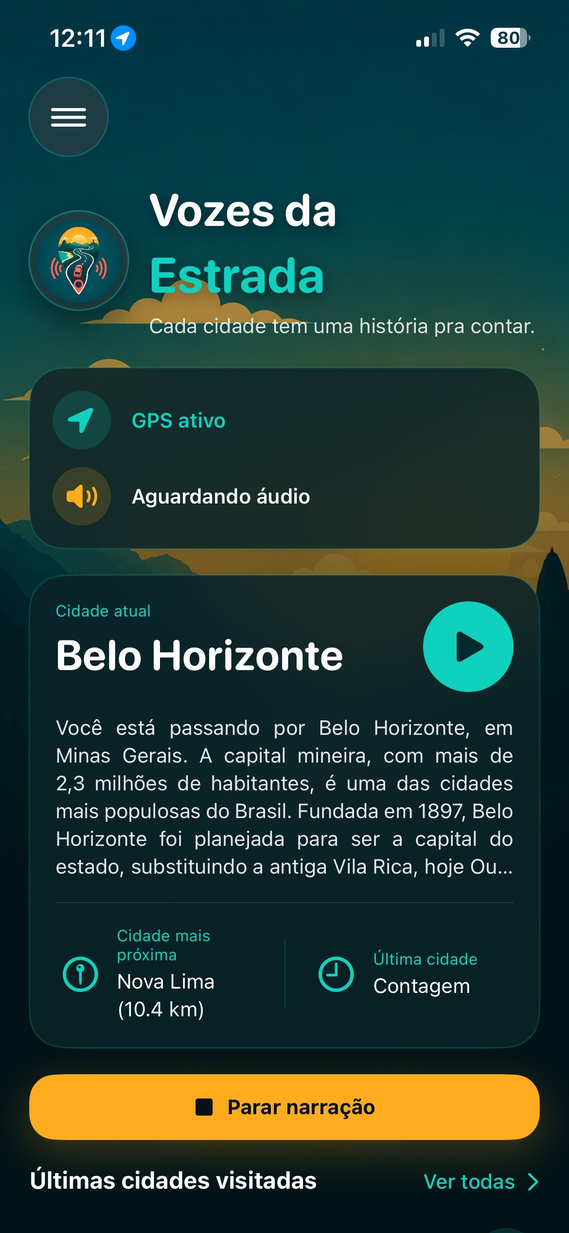 Road Whispers home screen on iPhone