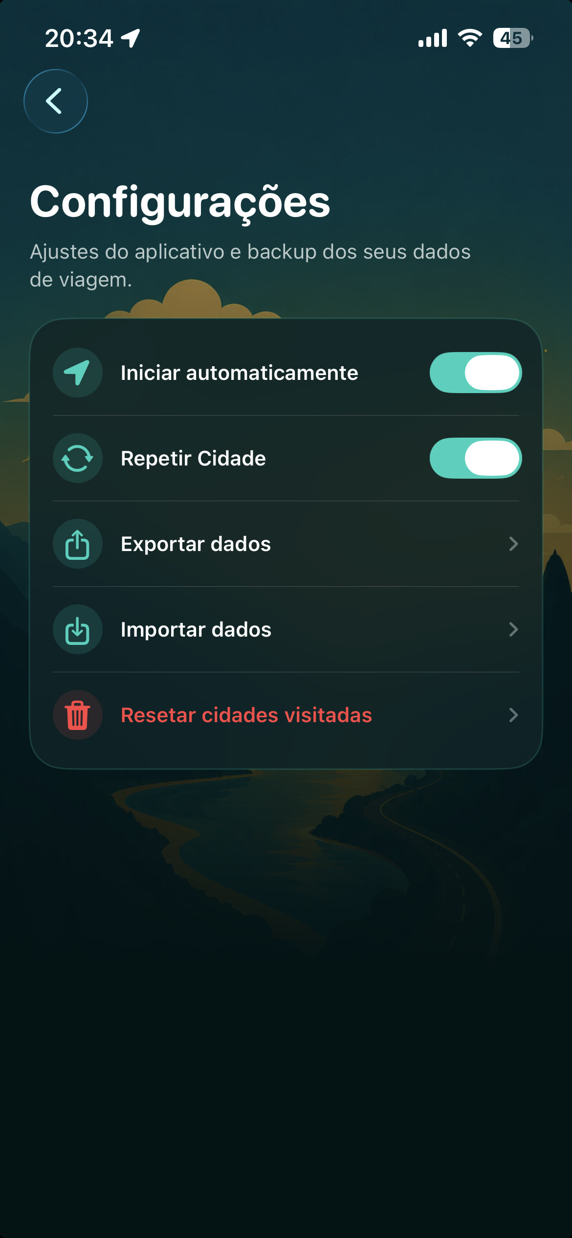 Settings screen